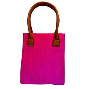 Preppy Pink and Orange Corduroy Small Bath and Body Works Tote. New Without Tags